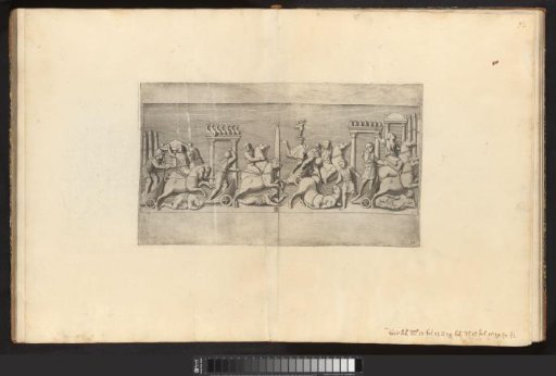 Bas-relief with a group of putti displaying a portrait