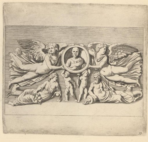 Bas-relief with two angels displaying a portrait