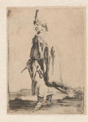 Oriental with feathered turban and sword