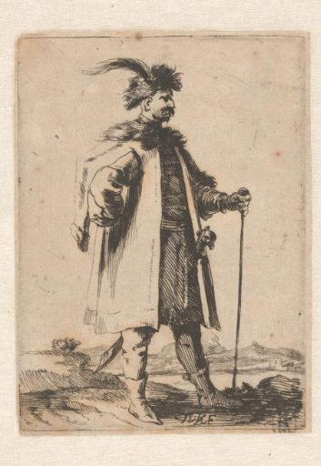 Oriental with feathered hat and sword