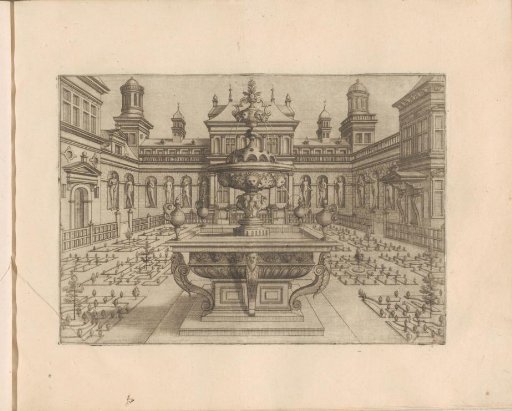 Courtyard of a Palace with Statues in Wall Niches on the Facade