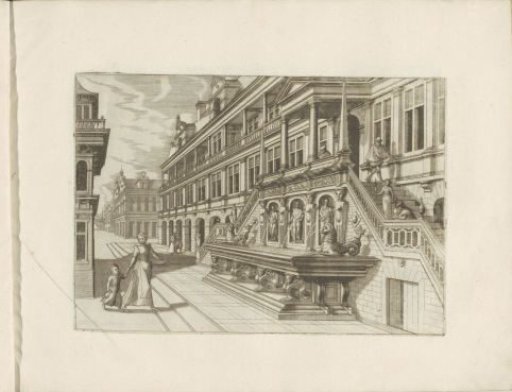 Street view with a wall fountain