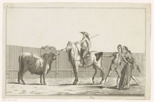 Picador aims his lance at a bull