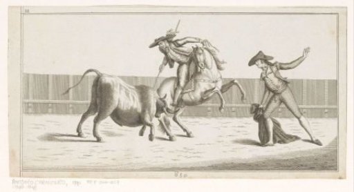 Picador thrusts his lance into a bull