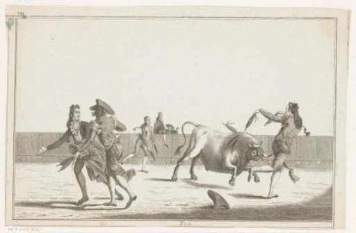 Bull challenged with banderillas