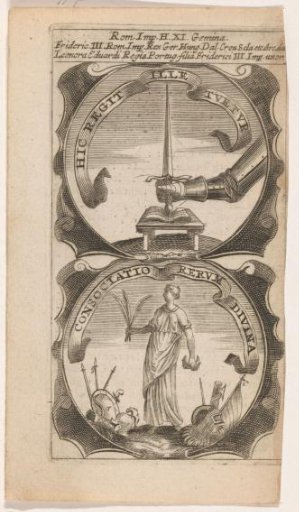 Armored Arm with Sword / Woman with Three Palm Branches