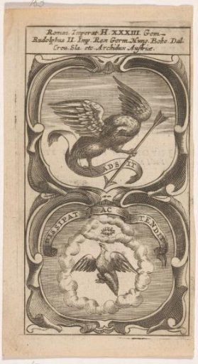 Eagle with an arrow on a scroll / Eagle and laurel wreath