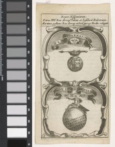 Globe with Crown and Scepter / King with Ship's Rudder on a Celestial Globe