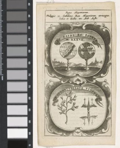 Globe and Armillary sphere / Olive branch and thunderbolt of Jupiter