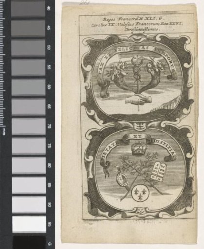 Caduceus with two cornucopias / Two crossed olive branches
