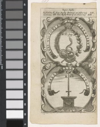 Crowned wreath with a snake / Pedestal with a crowned sword