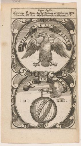 Eagle with a laurel wreath / Hand in the clouds with an armillary sphere