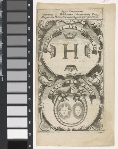 Initial H with four crowns / Double cornucopia with sun and moon