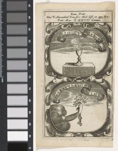 Ciborium with host / Hand with flowering branch and keys