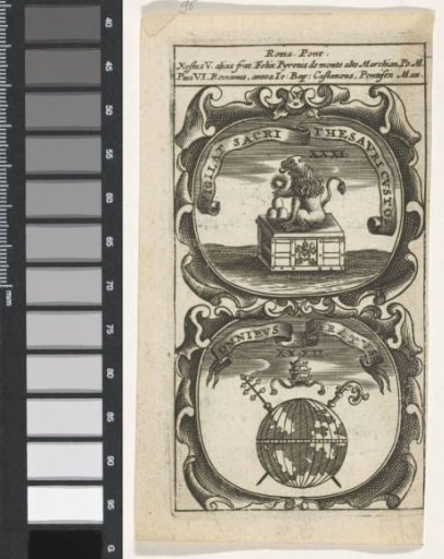 Seated lion on a chest / Globe with tiara