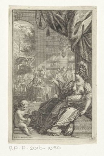 Minerva Pointing to Scholars in a Library