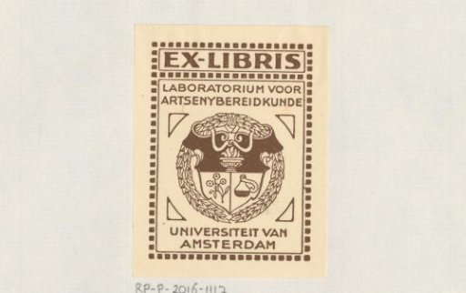 Ex libris of the laboratory for pharmacy, University of Amsterdam