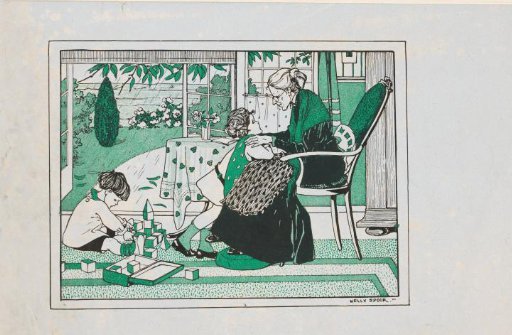 Two Children and an Old Woman in an Interior