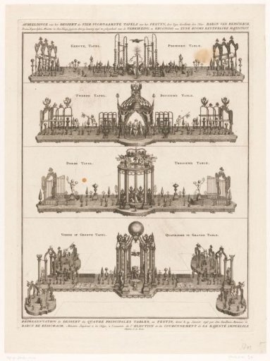 Dessert on four tables at the banquet in honor of the coronation of Emperor Francis I Stephen, 1746