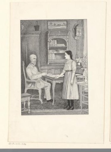 Girl and Writing Man at a Table