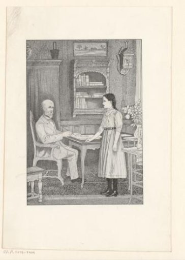 Girl and Writing Man at a Table