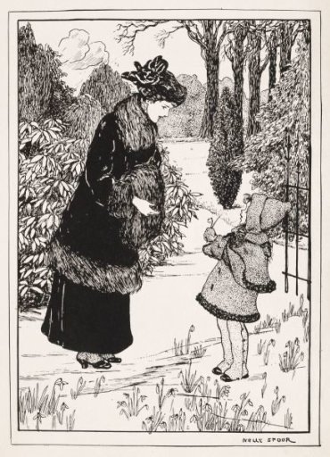 Girl offering a snowdrop to a woman