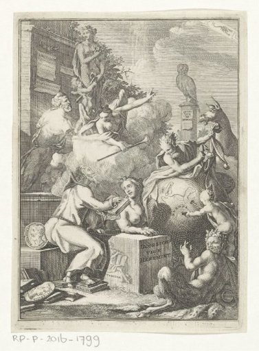 Allegorical representation with hermit, sphinx and satyrs