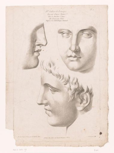 Title print with three views of a young man's head.