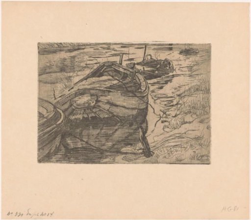 Moored rowing boats in a ditch