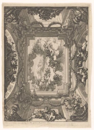 Trompe-l'oeil ceiling with mythological representation