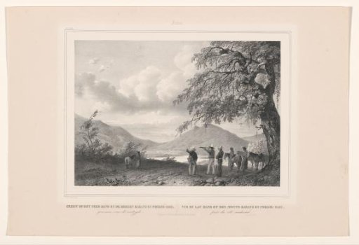 View of a lake and the volcanoes Gunung Karang and Pulosari