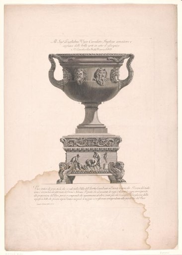 Vase with masks on a pedestal