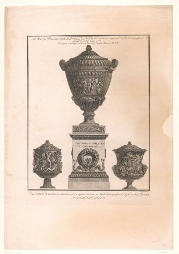 Three antique vases, one on a pedestal
