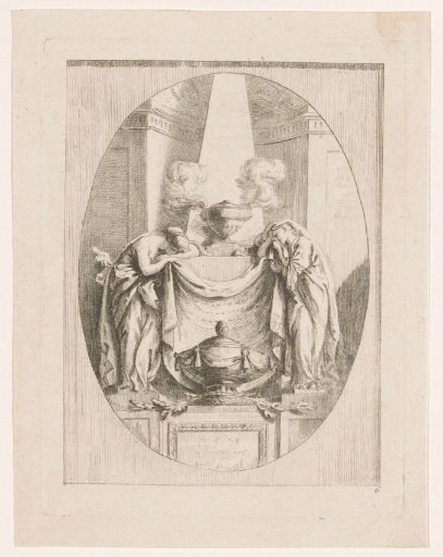Tomb with an obelisk and mourning figures