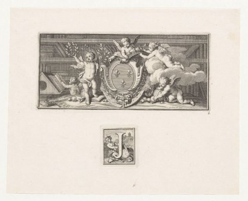 Coat of arms of King Louis XIV of France and the letter J with Pan in the background