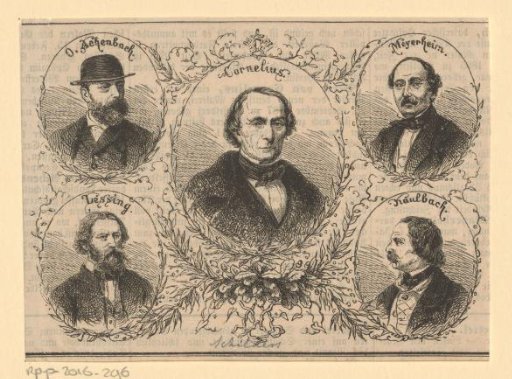 Portraits of Andreas Achenbach, Carl Friedrich Lessing, Peter von Cornelius, Friedrich Eduard Meyerheim and Wilhelm von Kaulbach