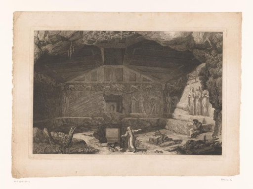 Etruscan tomb chamber in Tarquinia decorated with reliefs