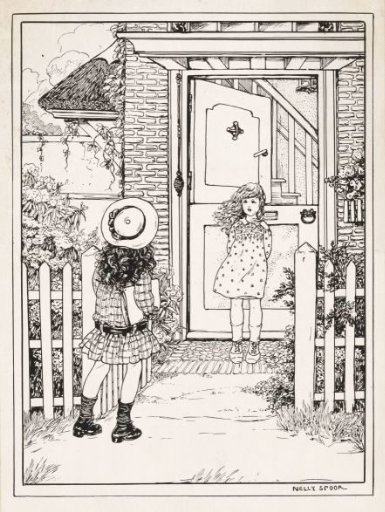 Two Girls at a Front Door