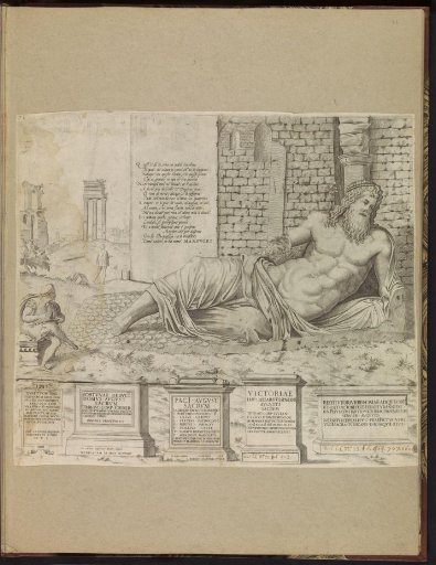 A draftsman by the statue of the Tiber (Marforio)