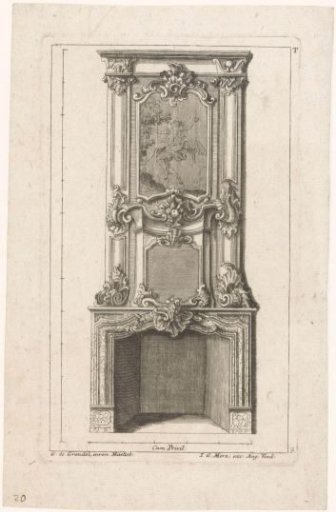 Fireplace mantel with a depiction of Boreas abducting Oreithyia