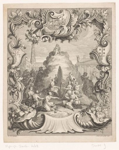 Allegorical representation with personifications of the arts and sciences
