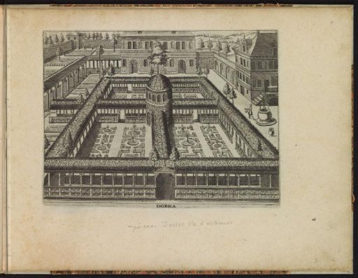 Garden with four parterres surrounded by lattice walkways