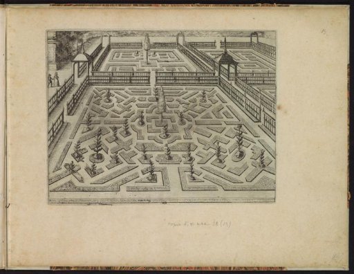 Garden with a parterre containing square compartments along the diagonals