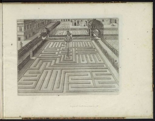 Garden with a rectangular parterre and a tree