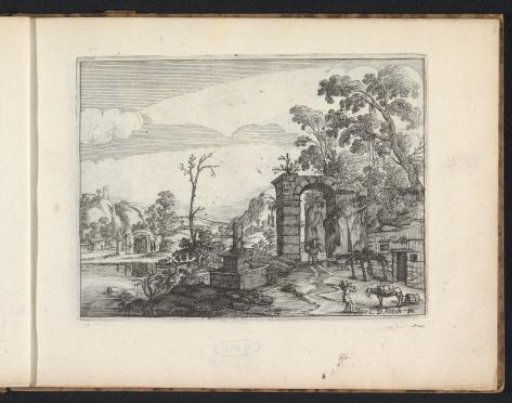 Landscape with the ruin of a column and a gate
