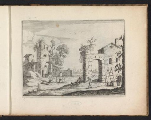 Landscape with the ruins of two buildings