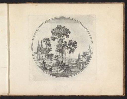 Landscape with a tree and a wooden signpost
