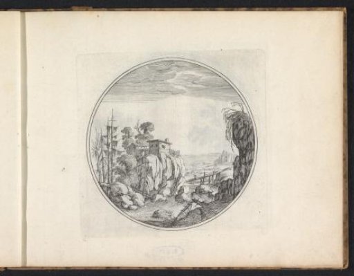 Landscape with a building on a rock