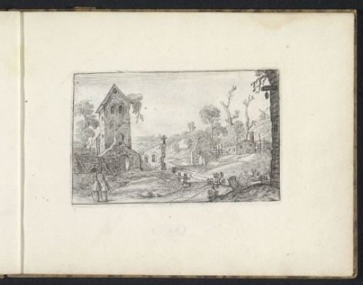 Landscape with ruins of houses