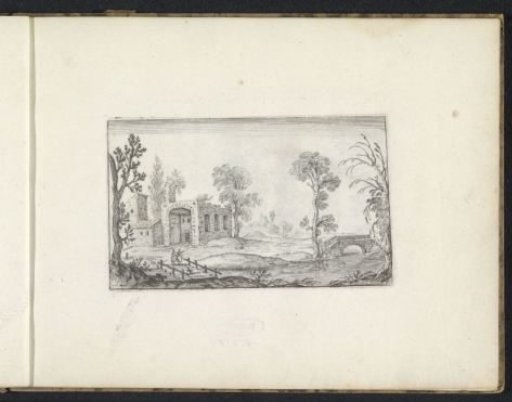 Landscape with a wooden and a stone bridge